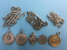 Various silver medals, Albert and other chains