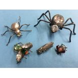 Five insect brooches