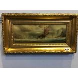 P. J. Wintrip, pair, oils, signed, 'Vessels at Sea'. 14 x 32cm