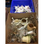 Two boxes of assorted including Lladro figures, cut glass etc.