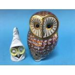 Royal Crown Derby Owl paperweight and a candle snuffer