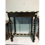 A late 19th century barley twist and marquetry inlaid single drawer side table, with ivory banding