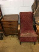 A 1930s Art Deco oak armchair and a commode