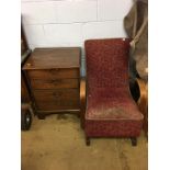 A 1930s Art Deco oak armchair and a commode