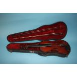 Copy of a Stradivarius violin, in fitted case, with two bows