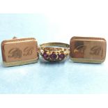 Pair of 9ct gold cufflinks and a 9ct ring, 16g