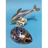 Royal Crown Derby paperweights; a Dolphin and a Hedgehog (2)