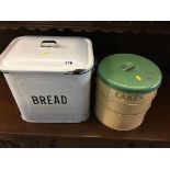 Enamel bread bin and cake tin