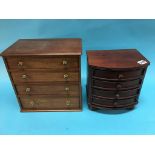 Two jewellery cabinets, formed as miniature mahogany chest of drawers