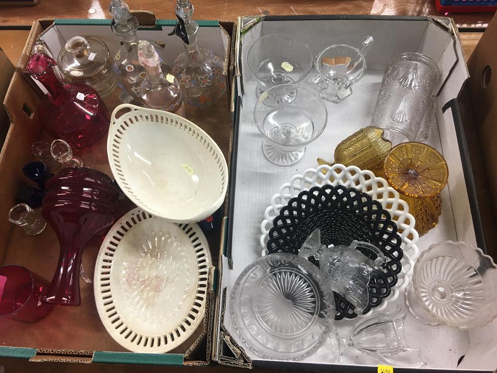 Selection of pressed glass, cranberry glass etc.