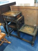 A carved oak bobbin turned side table, with single drawer