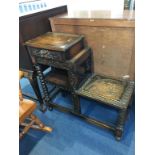 A carved oak bobbin turned side table, with single drawer