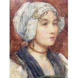 R.M. Wyatt, monogrammed RMW, watercolour, signed, 'Portrait of a Dutch girl (Dornje)', bears label