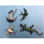 Four enamel brooches