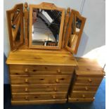 Pine chest of drawers and bedside drawers