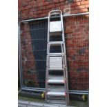 Set of aluminium property ladders and three pairs of step ladders