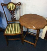 Edwardian single chair and a barley twist occasional table