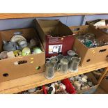 Shelf of assorted glass ware and tea china