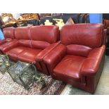 A red leather 'Bardi' Italian three piece suite