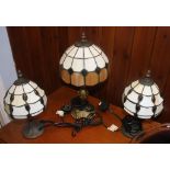 Three small table lamps, with Tiffany glass style shades