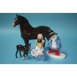 Two Beswick horses and a Coalport 'Paddington' and 'Basil Brush' (4)