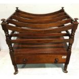 A late 19th century mahogany four division Canterbury, with single drawer