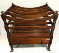 A late 19th century mahogany four division Canterbury, with single drawer