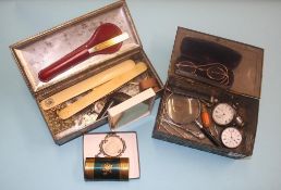 Two tins of assorted including silver pocket watches, parts etc.