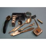 Assorted cutlery, a Vesta, wristwatches etc.