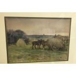 David Thomas Robertson (1879-1952), watercolour, signed, 'Harvest time loading the carts', 28 x