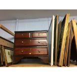 Small mahogany chest of drawers and various pictures and prints