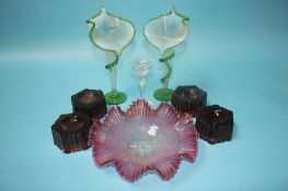 A pair of Victorian 'Jack in the Pulpit' glass vases and other items of glassware