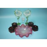 A pair of Victorian 'Jack in the Pulpit' glass vases and other items of glassware