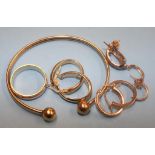 Quantity of 9ct gold jewellery, including a bangle etc. 17.7 grams