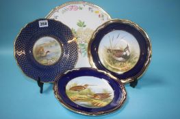 A Spode plate, decorated with a 'Teal' numbered 76111, a pair of Spode plates decorated with a '