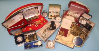 Box of assorted costume jewellery, wristwatches etc.