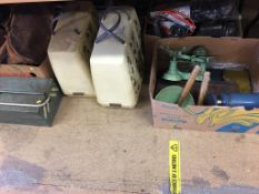 Three boxes assorted tools and two sewing machines