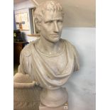 A Roman style bust, on plinth