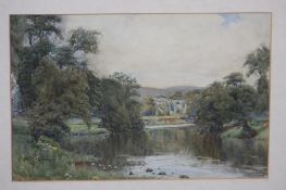 Reginald Grange Brundrt, watercolour, signed, 'A glimpse of Bolton Abbey', 21 x 32cm