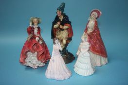 Royal Doulton figures 'The Pied Piper', HN 2102, 'Paisley Shawl', HN 1392 and 'Top O' the Hill',