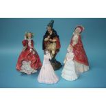 Royal Doulton figures 'The Pied Piper', HN 2102, 'Paisley Shawl', HN 1392 and 'Top O' the Hill',