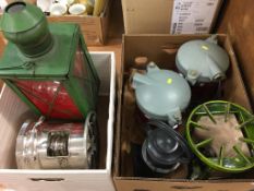 Various lamps, a spirit burner etc. in two boxes