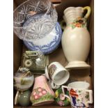 Box of assorted including Clarice Cliff jug, Noritake etc.