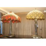 Two table lamps, with Tiffany style glass shades