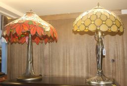 Two table lamps, with Tiffany style glass shades