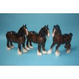 Three Beswick chestnut Shire horses