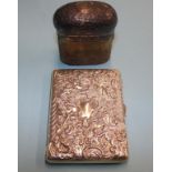 A silver purse with pig skin interior, together with a silver top travelling ash tray