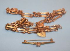 Two 9ct bracelets and a brooch, total weight 14 grams