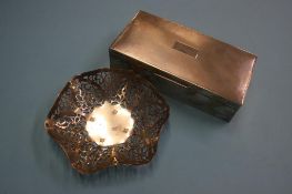 Silver cigarette box and a pierced silver bon bon dish