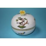 A small Herend porcelain circular box and cover, decorated with butterflies and birds, 11cm